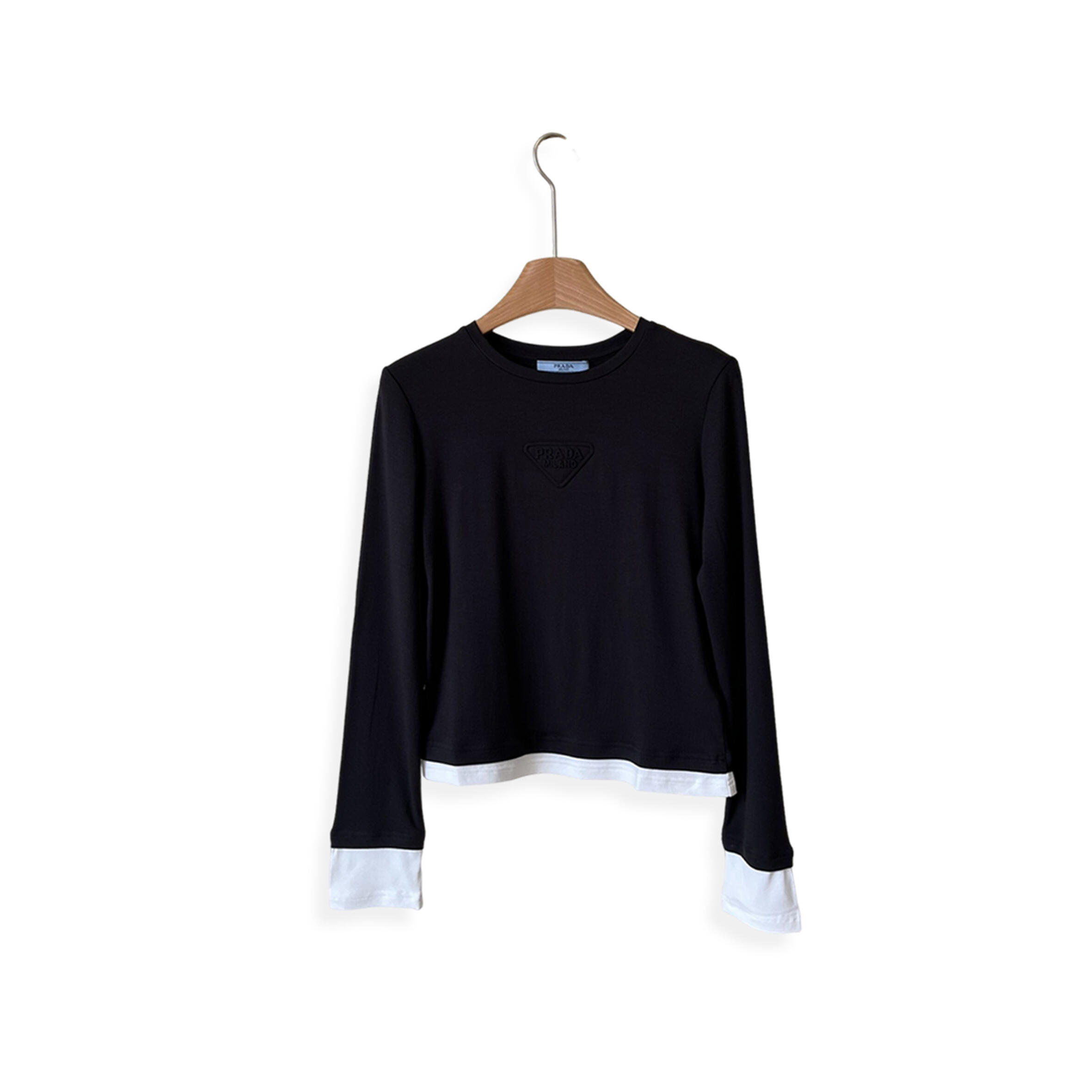 PRADA FAUX TWO-PIECE TRIANGULAR LETTER LONG-SLEEVED SHIRT 